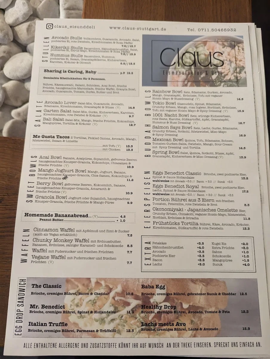 Claus Eismanufaktur & Deli – Speisekarte in Stuttgart Stuttgart-Mitte, Baden-Württemberg