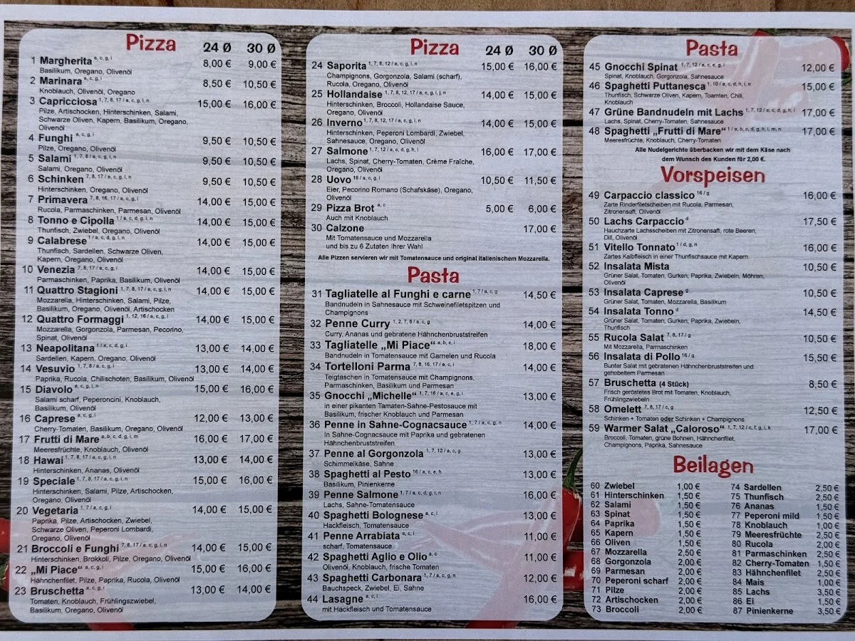 Pizzeria - Mi Piace – Speisekarte in Hohenwarsleben, Sachsen-Anhalt
