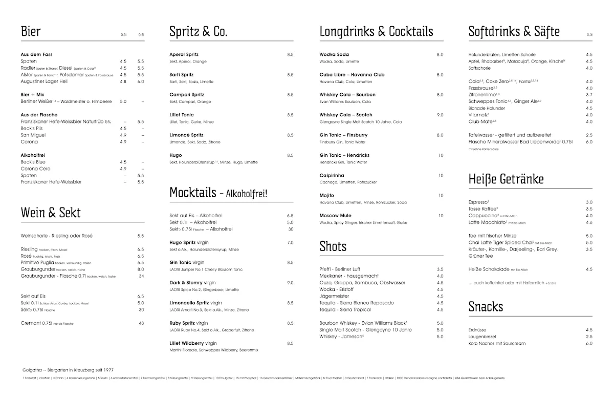 Golgatha Biergarten – Speisekarte in Berlin