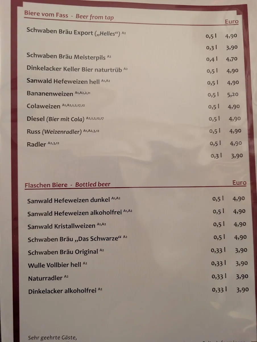 Vaihinger Wirtshaus – Speisekarte in Stuttgart, Baden-Württemberg
