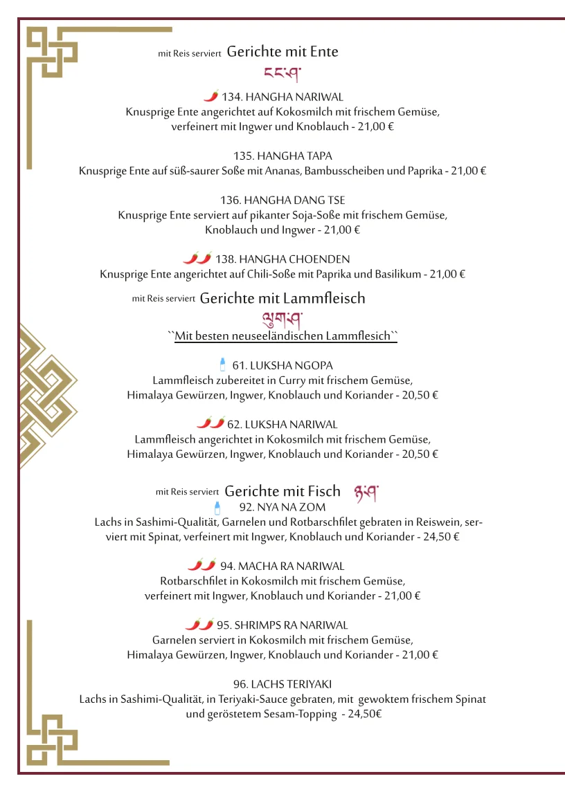 Tibet Restaurant Sülldorf – Speisekarte in Hamburg