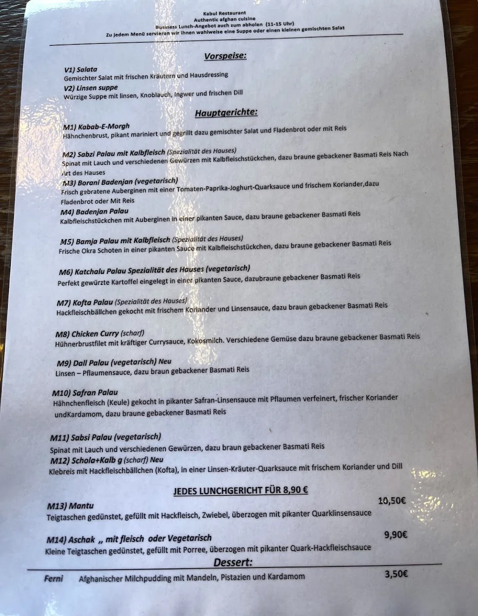 Restaurant Kabul – Speisekarte in München, Bayern