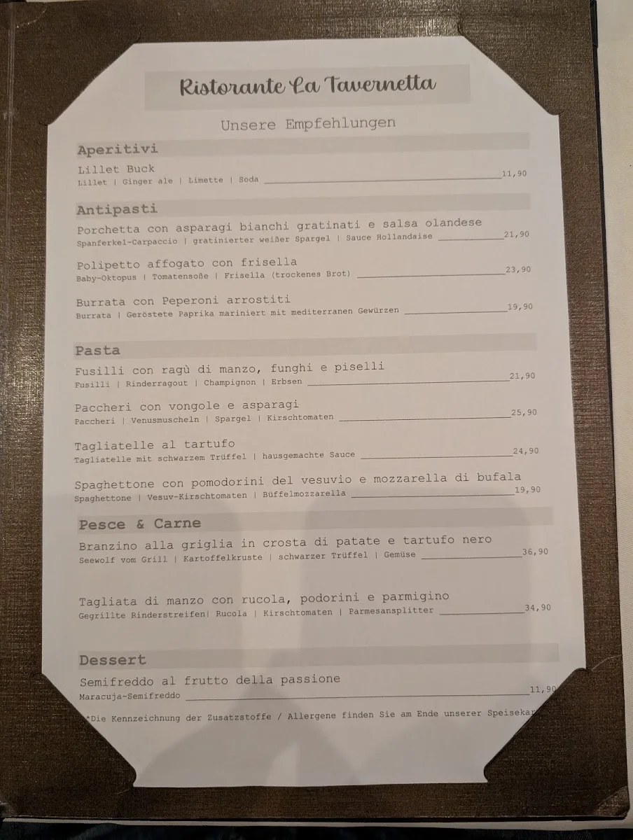Tavernetta – Speisekarte in München, Bayern