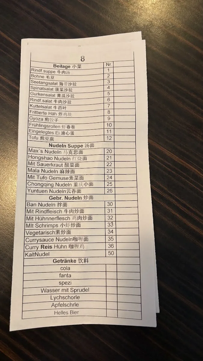 Max’s Beef Noodles – Speisekarte in München, Bayern