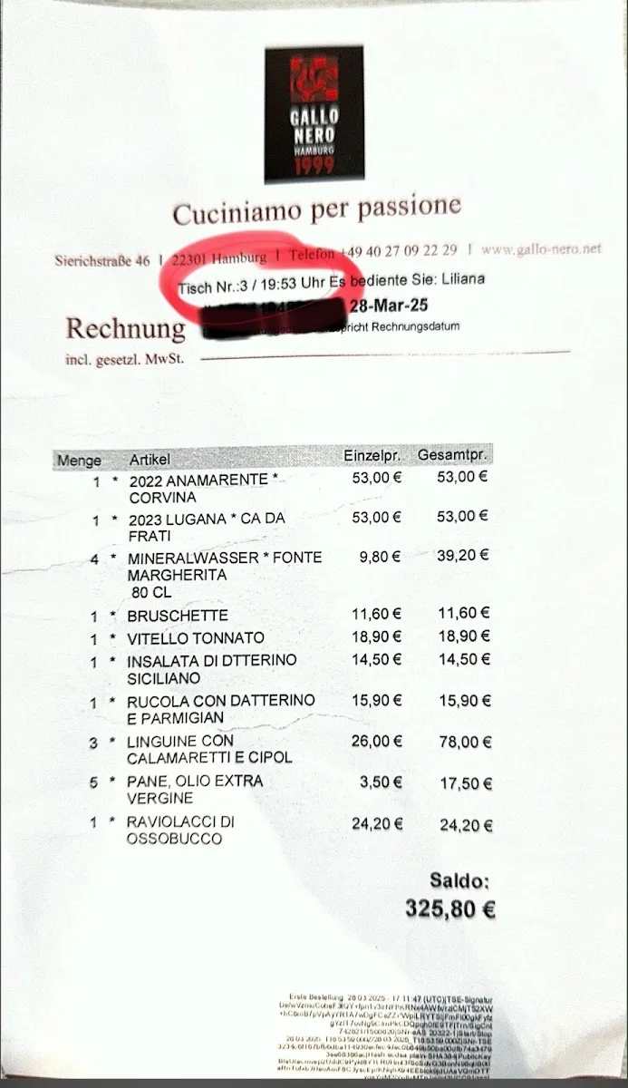 Gallo Nero – Speisekarte in Hamburg