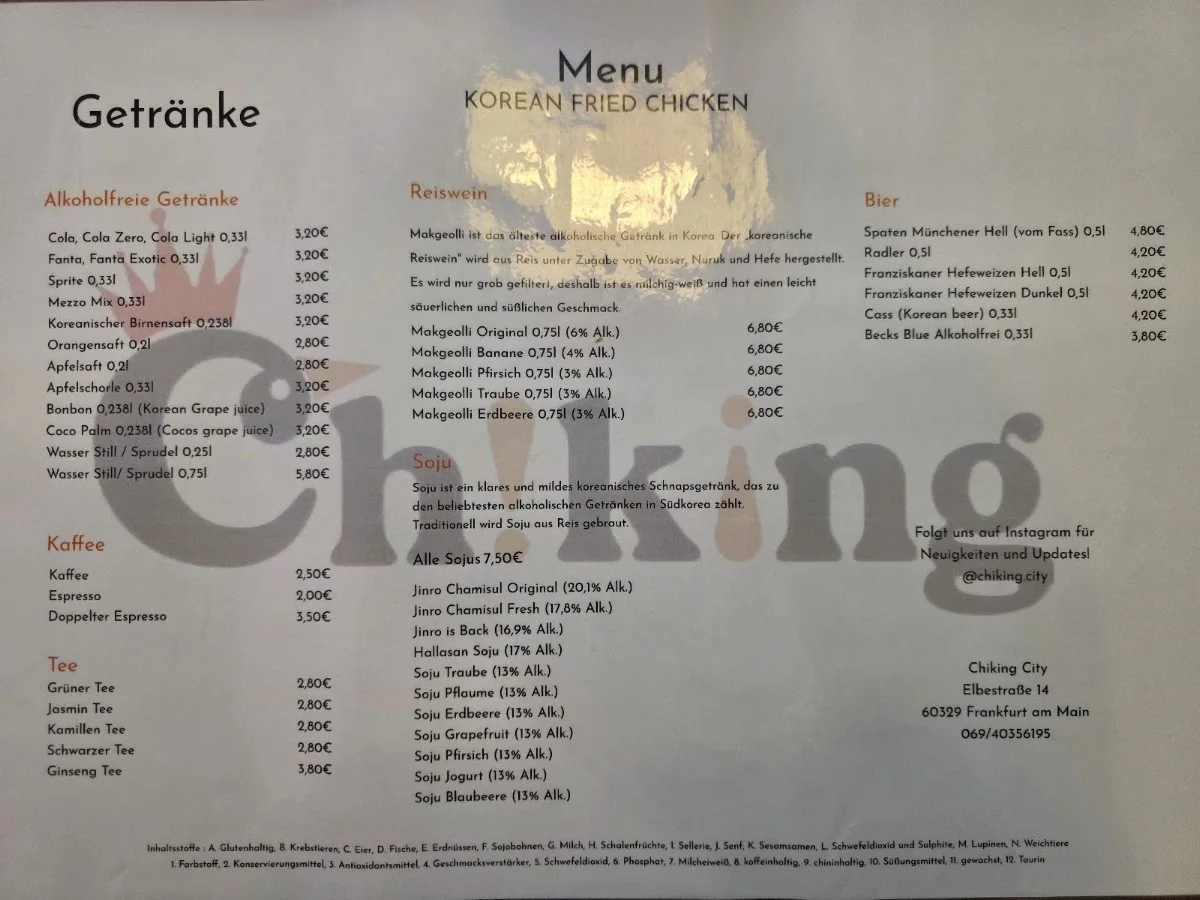 ChiKing City – Speisekarte in Frankfurt am Main, Hessen