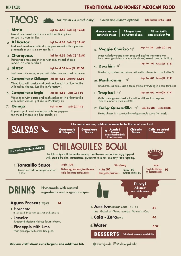 El Amigo Taqueria – Speisekarte in Berlin