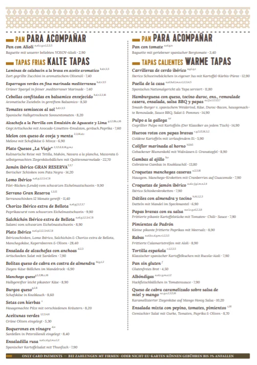 YOSOY TAPAS BERLIN – Speisekarte in Berlin