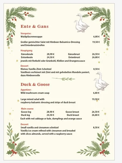 Restaurant Elefant – Speisekarte in Berlin