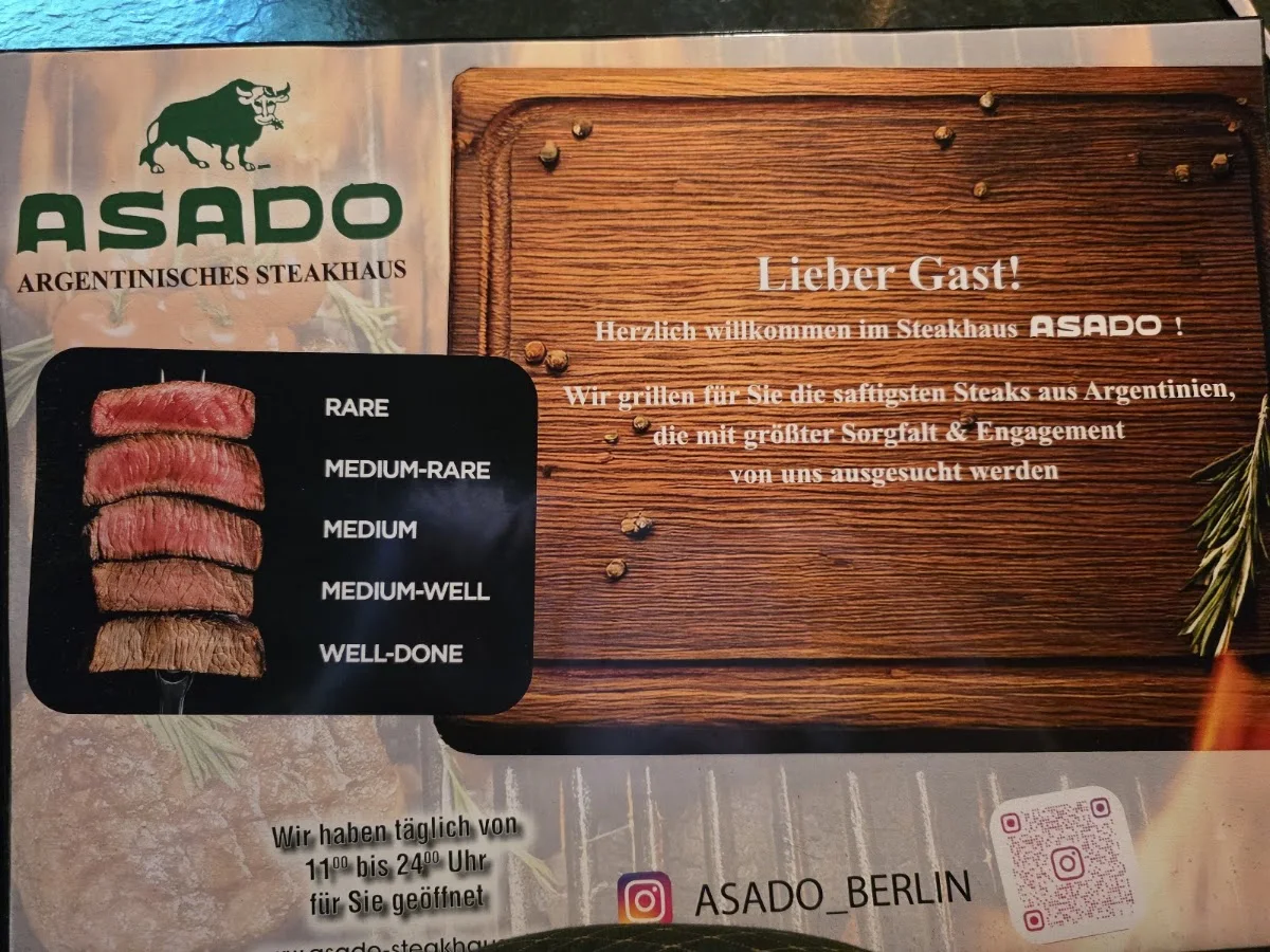 ASADO Steakhaus – Speisekarte in Berlin