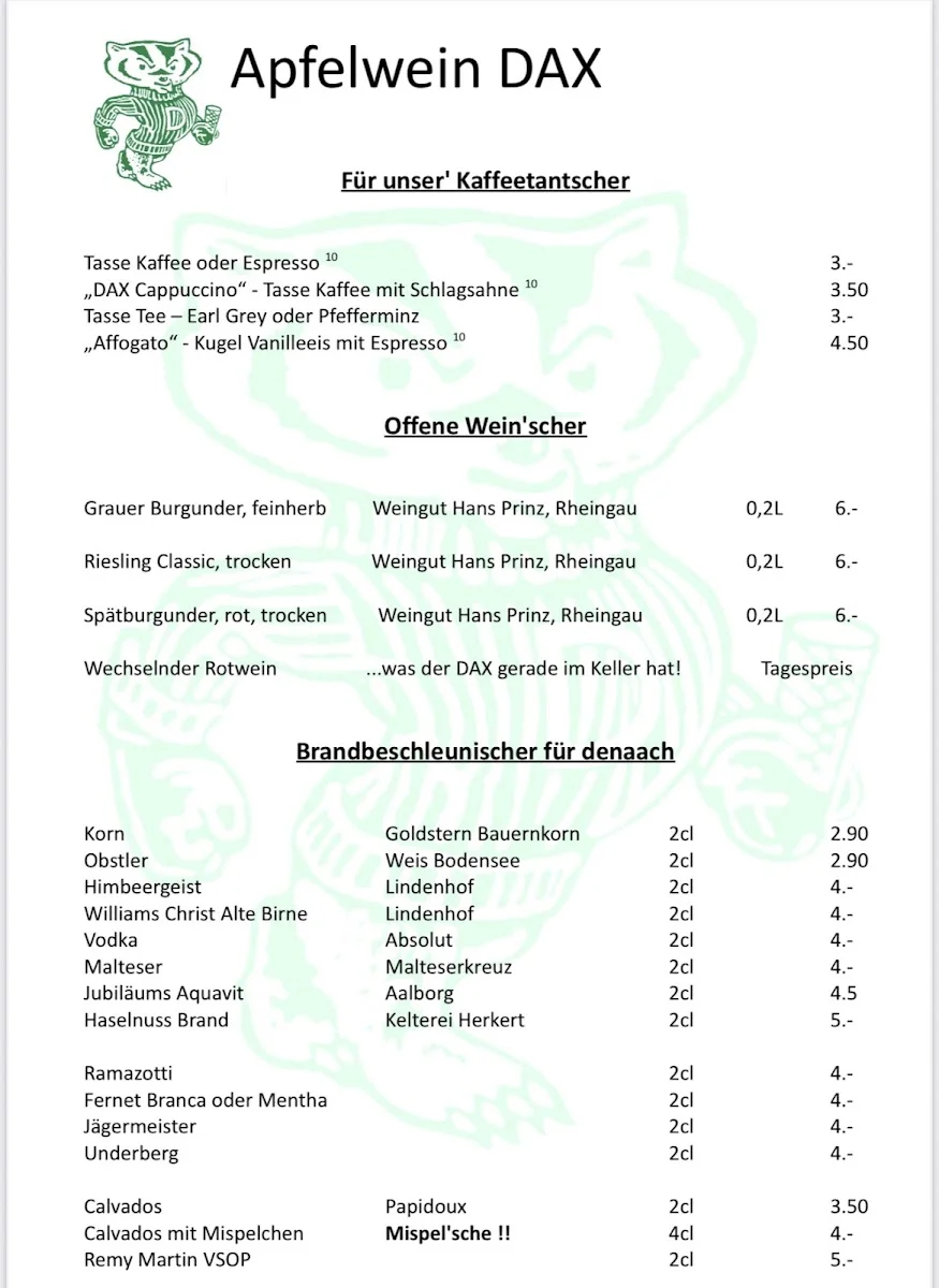 Apfelwein Dax – Speisekarte in Frankfurt am Main, Hessen