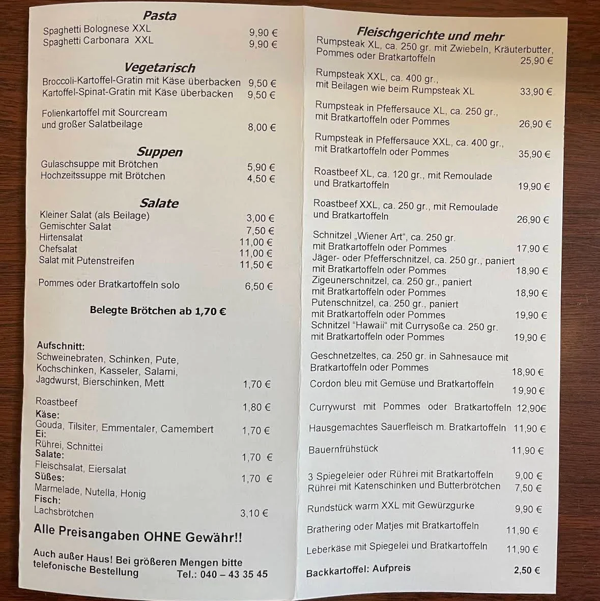 Erika's Eck – Speisekarte in Hamburg