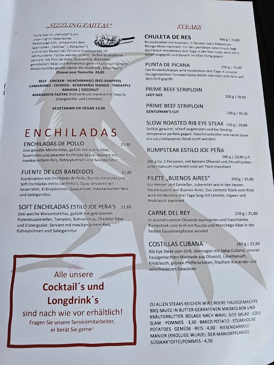 Joe Pena´s Cantina y Bar – Speisekarte in Frankfurt am Main, Hessen
