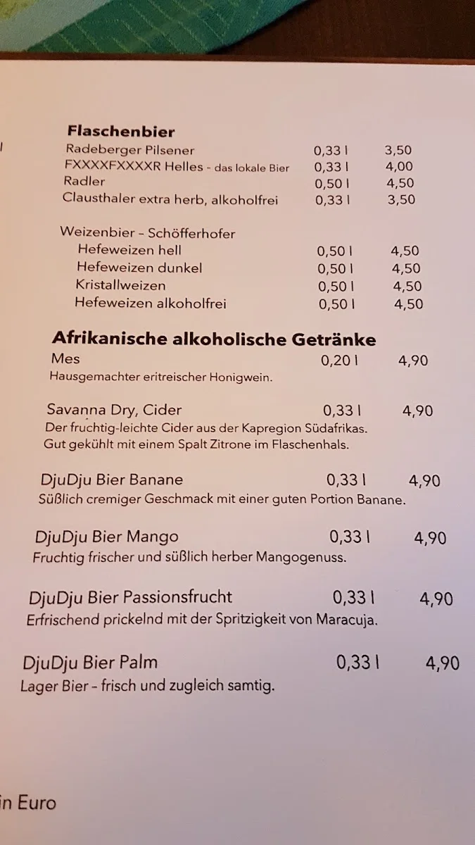 Savanna Restaurant Frankfurt – Speisekarte in Frankfurt am Main, Hessen