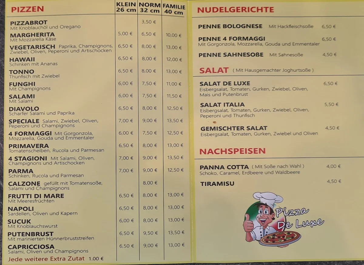 Pizza De Luxe – Speisekarte in Nürnberg, Bayern