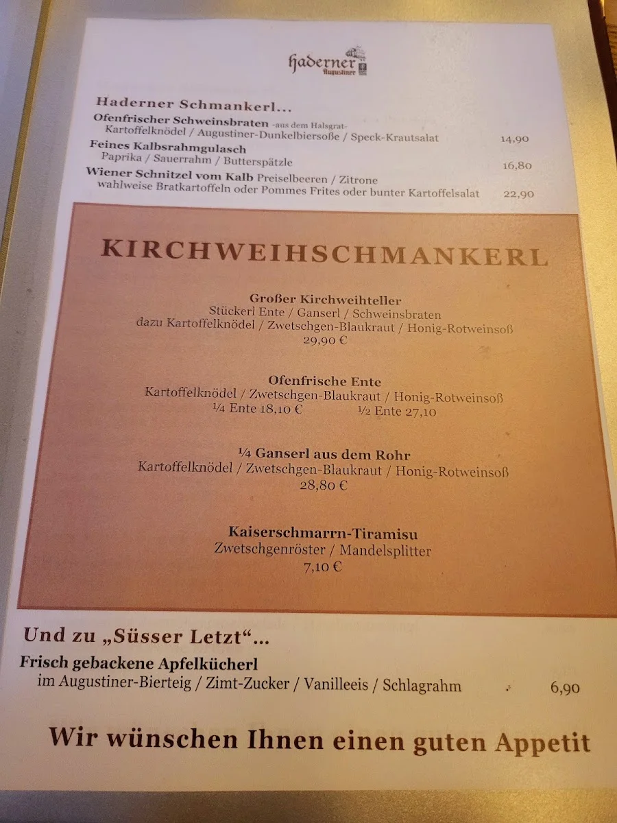 Haderner Augustiner – Speisekarte in München, Bayern