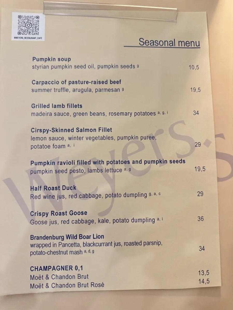 Restaurant Weyers – Speisekarte in Berlin