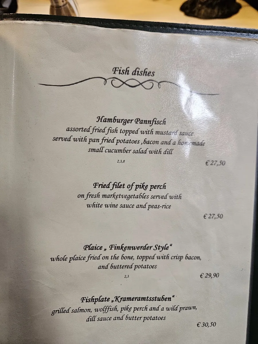 Restaurant Krameramtsstuben – Speisekarte in Hamburg