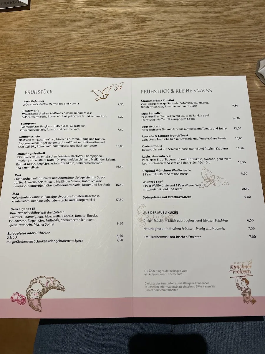 Café Münchner Freiheit – Speisekarte in München, Bayern