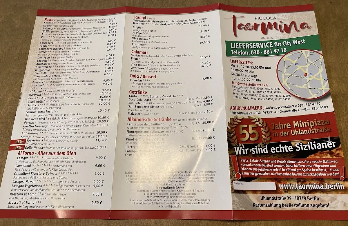 Piccola Taormina – Speisekarte in Berlin