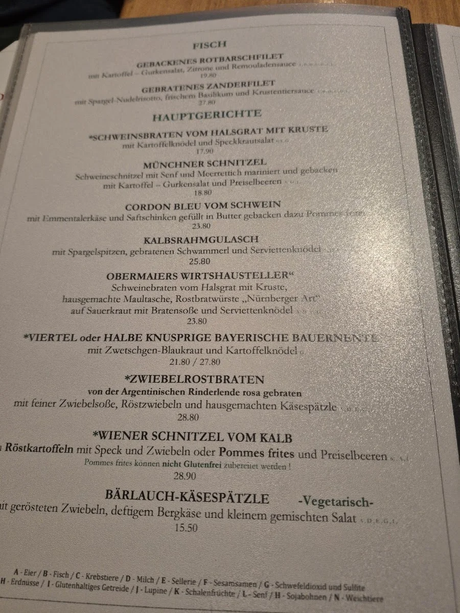Gasthof Obermaier – Speisekarte in München, Bayern