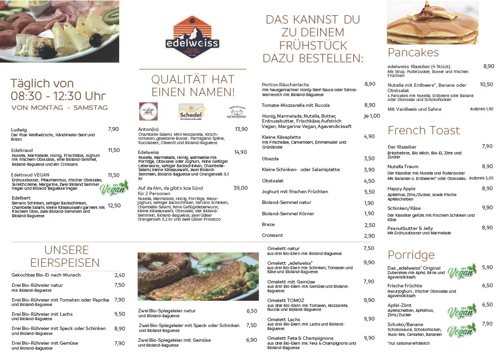 Kaffeerösterei & Café edelweiss – Speisekarte in Weiden, Bayern