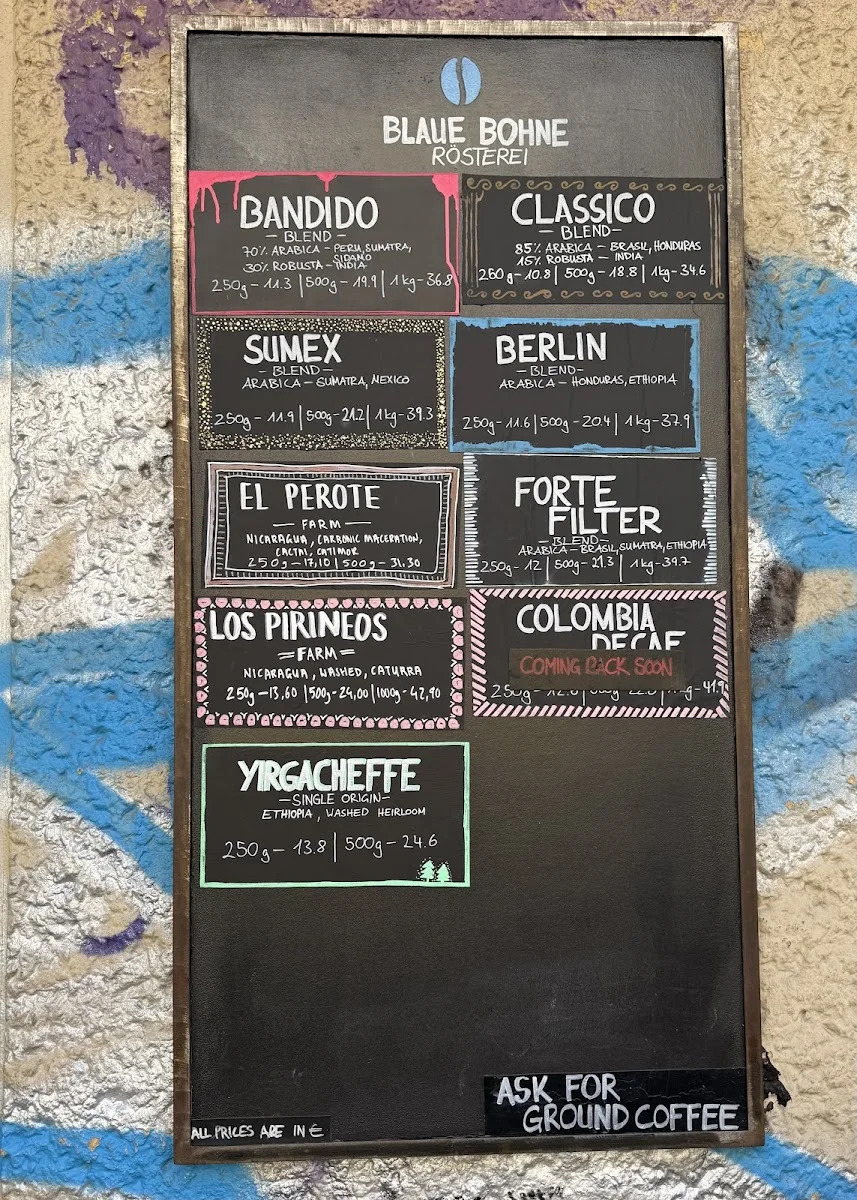 Blaue Bohne Rösterei – Speisekarte in Berlin