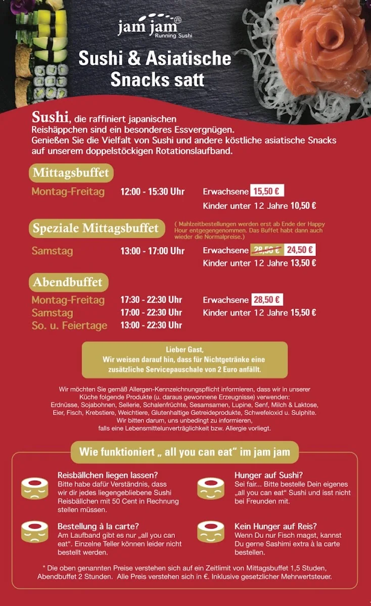 Jam Jam Running Sushi – Speisekarte in Hamburg