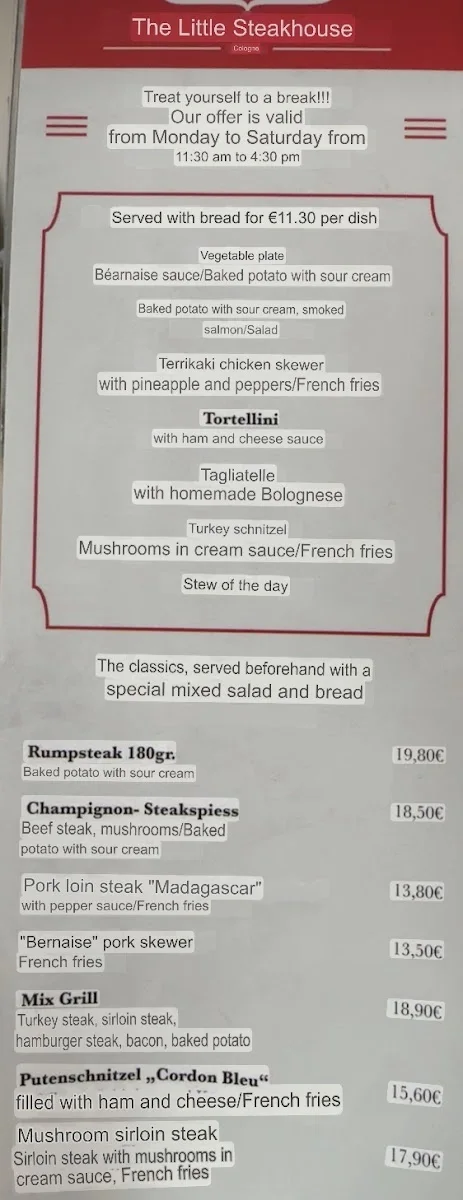 Das Kleine Steakhaus – Speisekarte in Köln, Nordrhein-Westfalen
