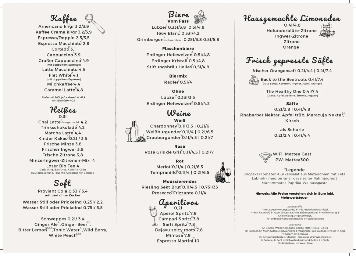 Mattea – Speisekarte in Berlin