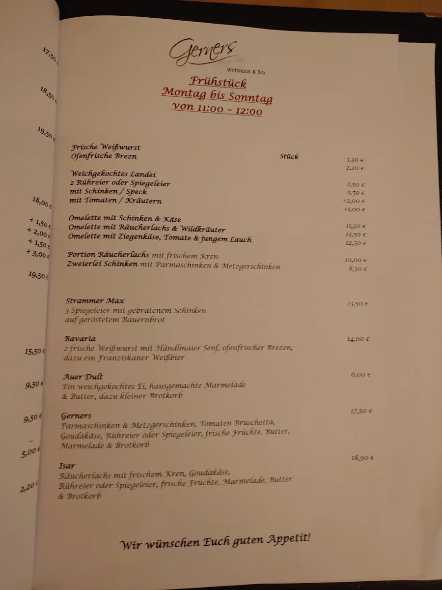 Gerners Wirtshaus & Bar – Speisekarte in München, Bayern