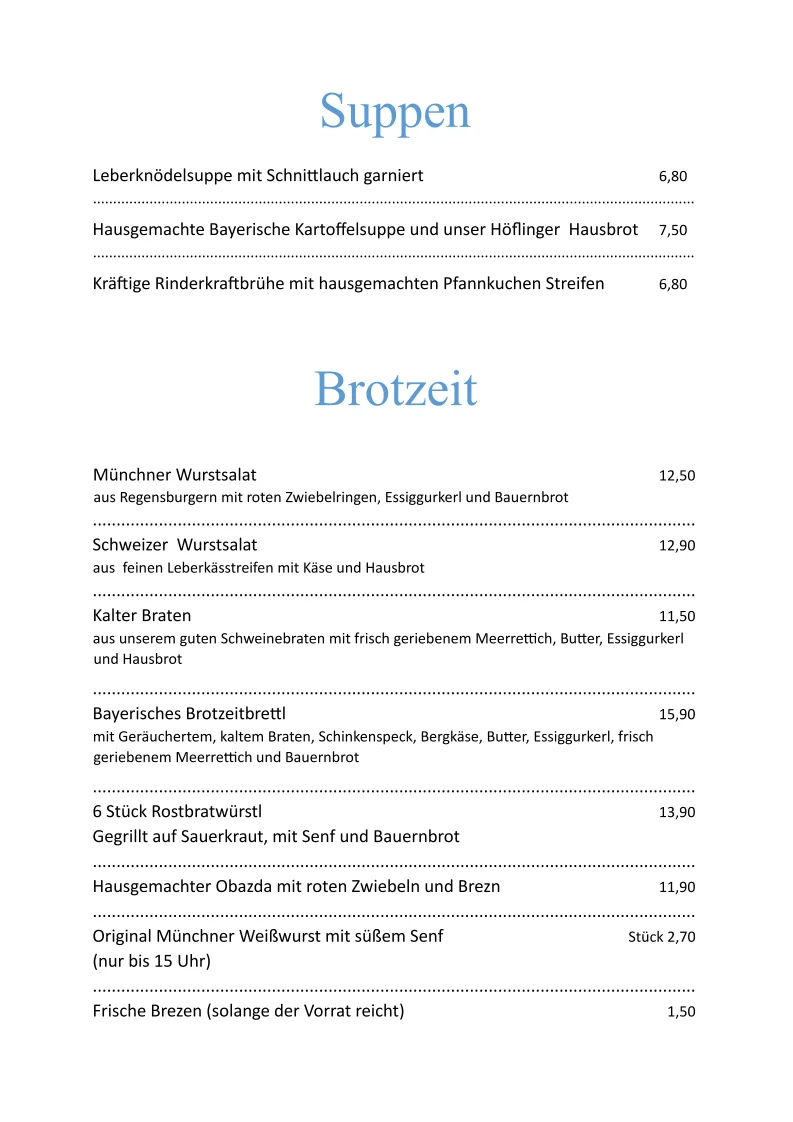 Wirtshaus Görreshof – Speisekarte in München, Bayern