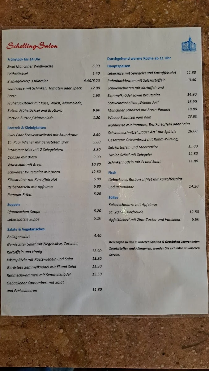 Schelling-Salon – Speisekarte in München, Bayern