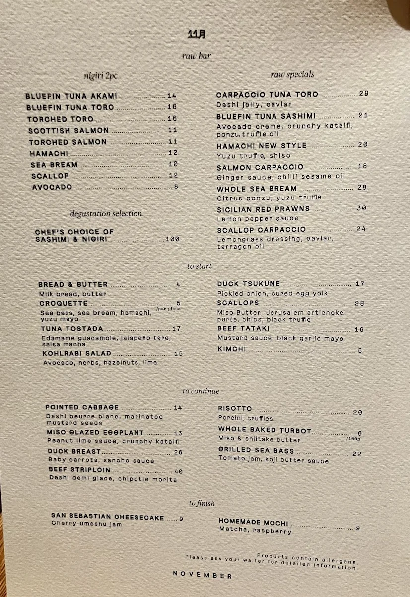 NOVEMBER Brasserie – Speisekarte in Berlin