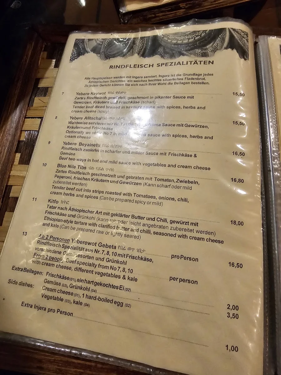 Restaurant Blue Nile – Speisekarte in München, Bayern