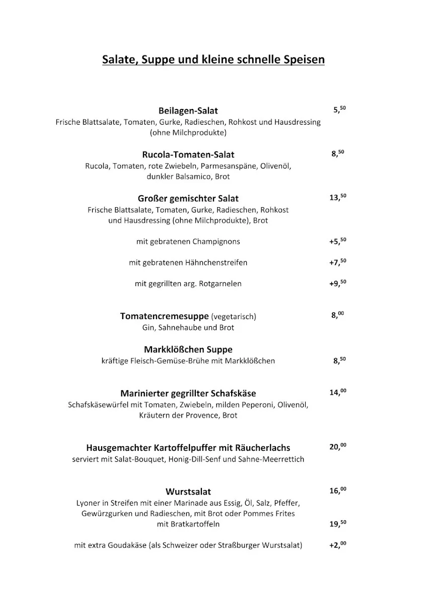 Restaurant Traube – Speisekarte in Karlsruhe, Baden-Württemberg