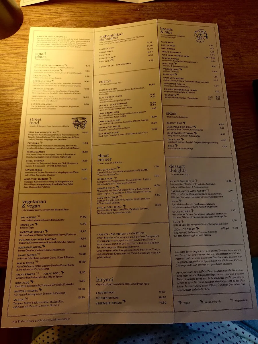 Authentikka Schanze – Speisekarte in Hamburg