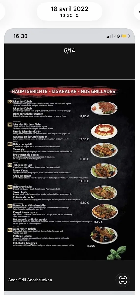 Saar Grill Restaurant – Speisekarte in Saarbrücken, Saarland