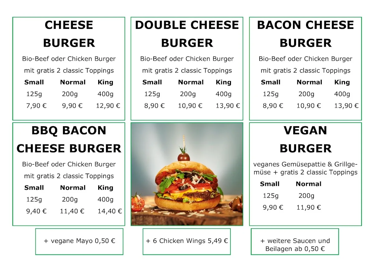 Better Burger Company – Speisekarte in Hamburg