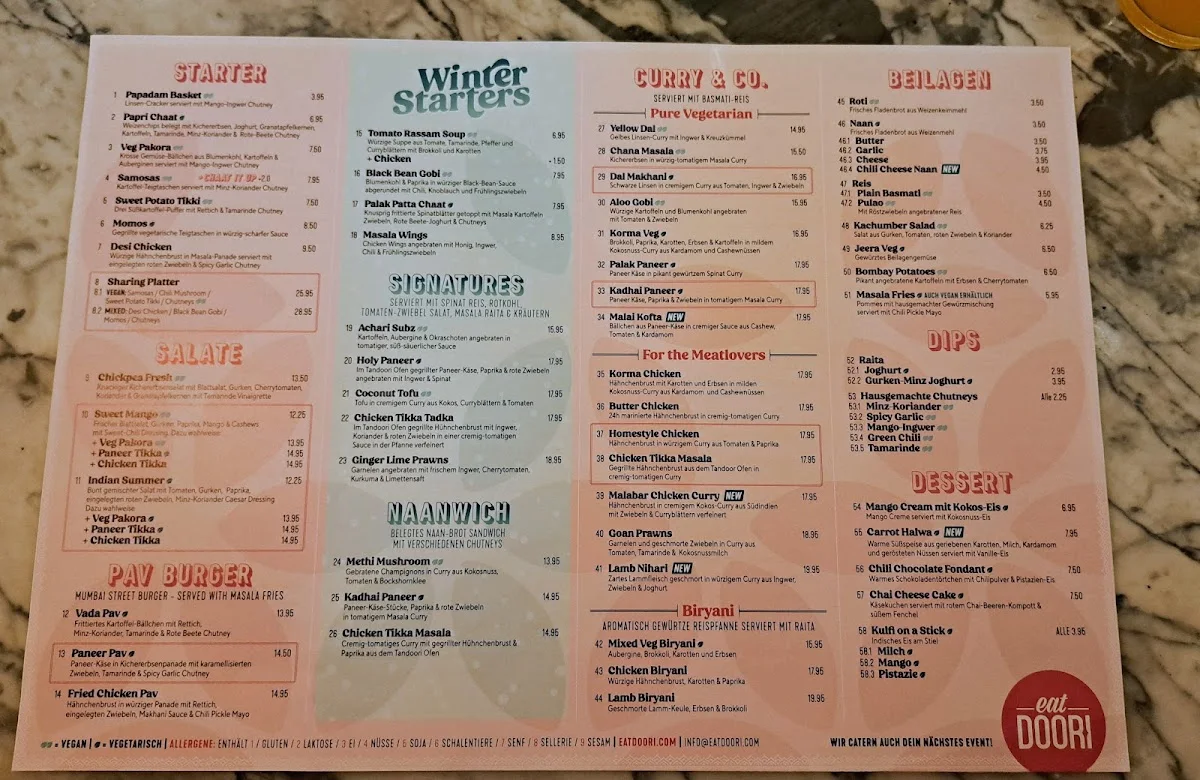 eatDOORI - Indisches Restaurant Frankfurt – Speisekarte in Frankfurt am Main, Hessen