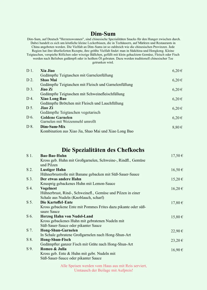 Hong Shun – Speisekarte in Falkensee, Brandenburg