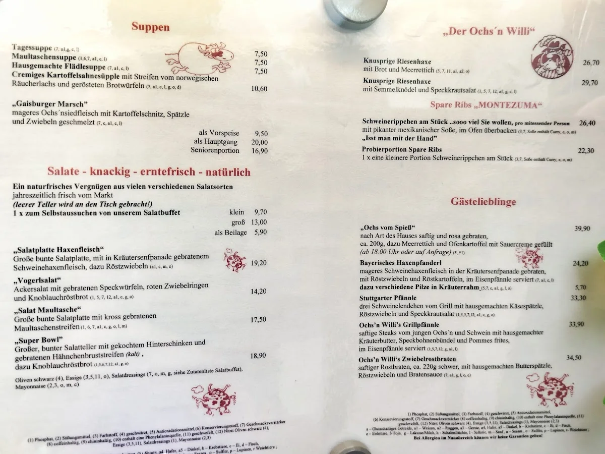 Ochs'n Willi – Speisekarte in Stuttgart, Baden-Württemberg