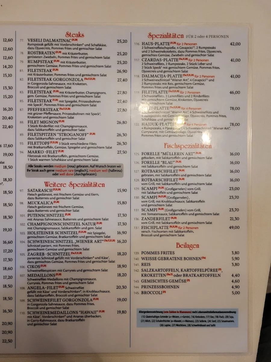 Dalmacija – Speisekarte in Berlin
