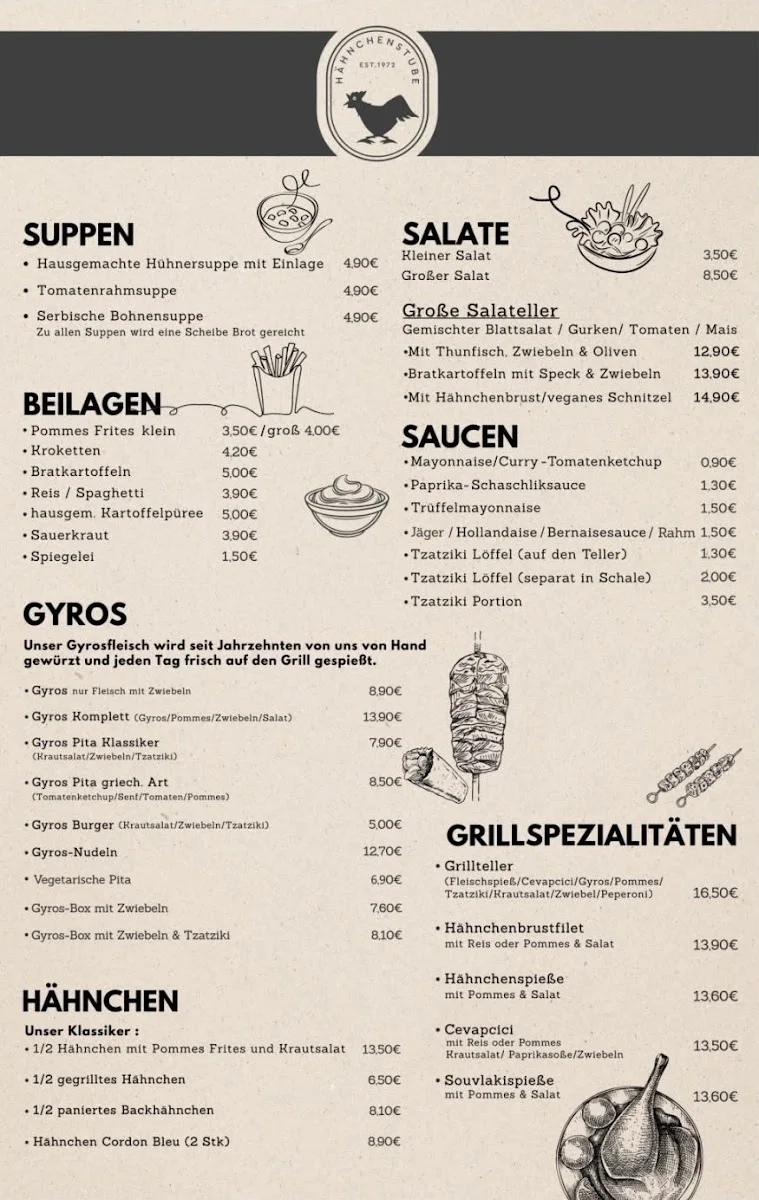 Hähnchen-Stube – Speisekarte in Bergheim, Nordrhein-Westfalen