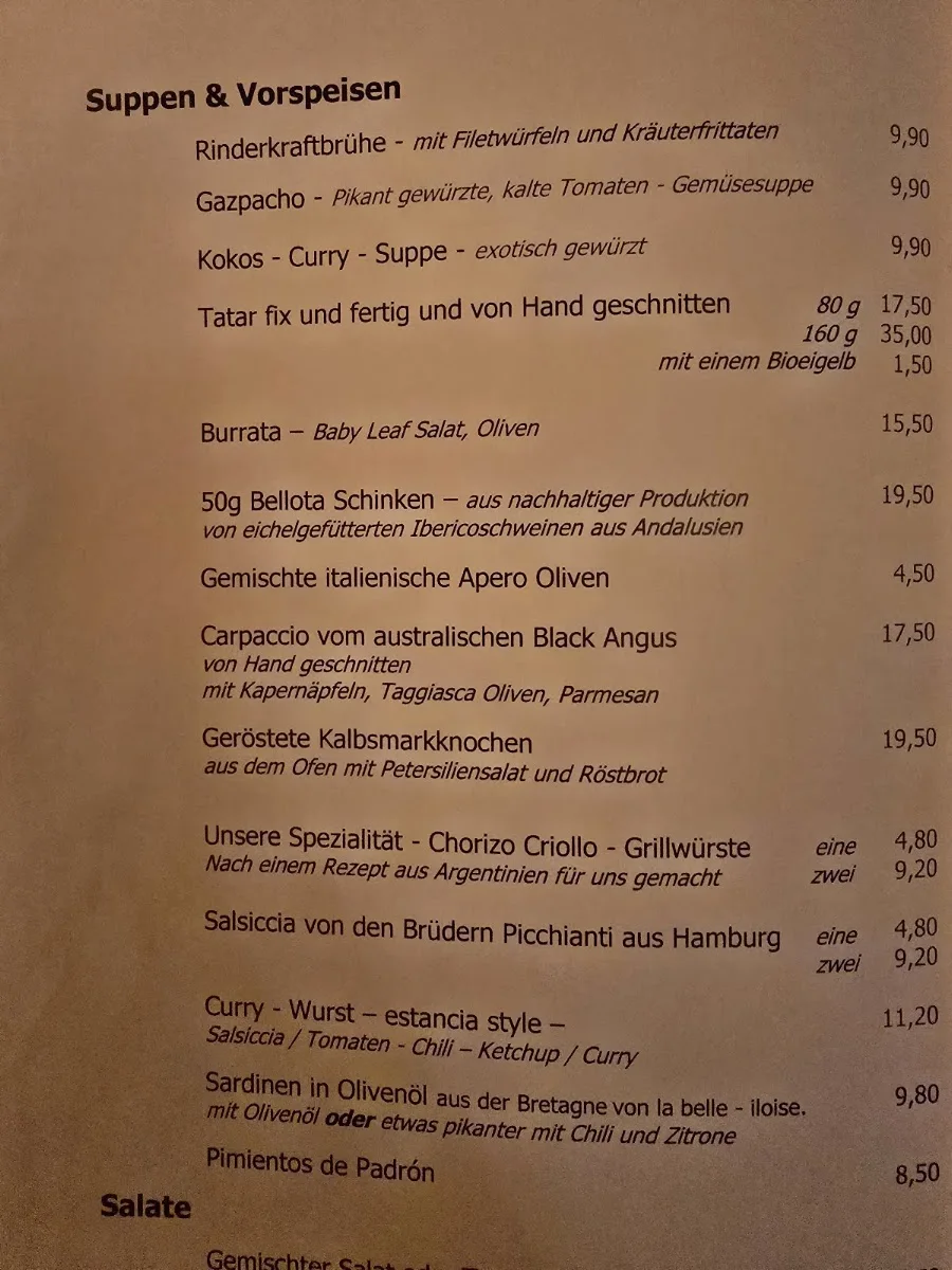 estancia steaks – Speisekarte in Hamburg