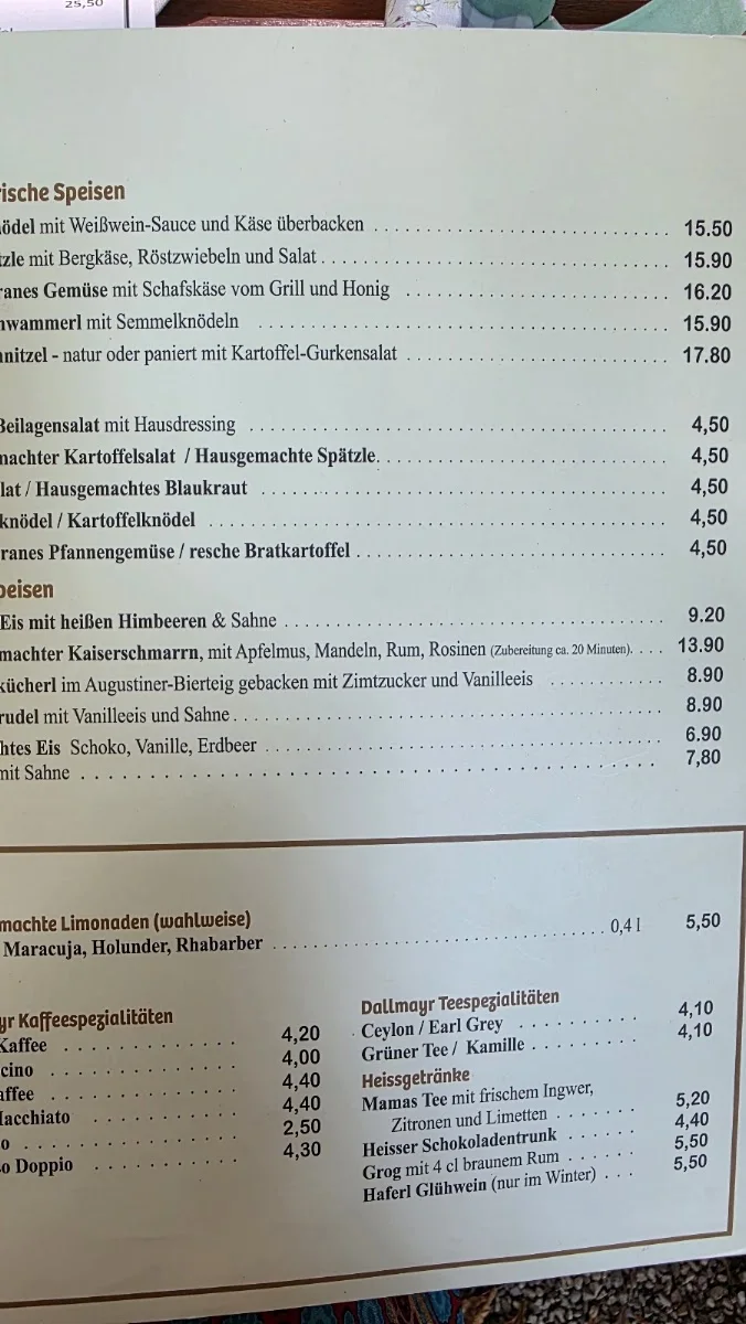 Metzgerwirt – Speisekarte in München, Bayern