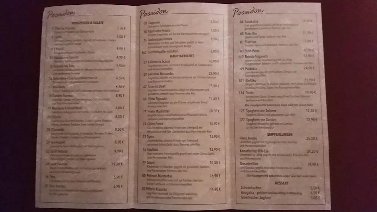 Restaurant Poseidon – Speisekarte in Hattingen, Nordrhein-Westfalen