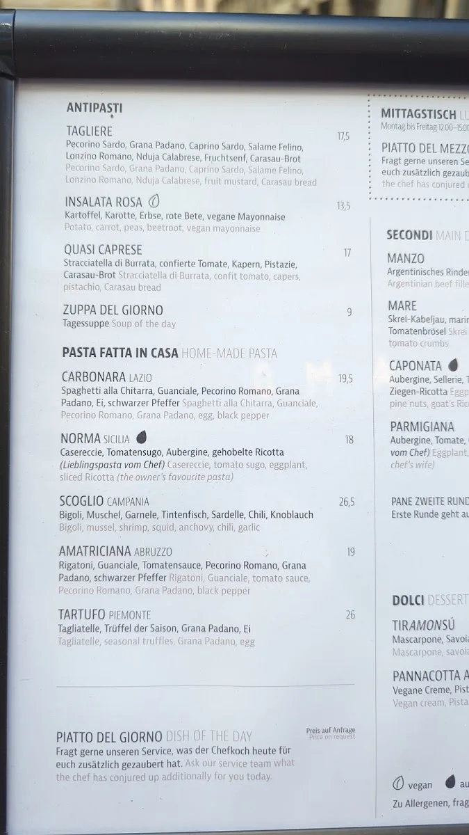 AMON Restaurant - Cucina italiana – Speisekarte in Berlin