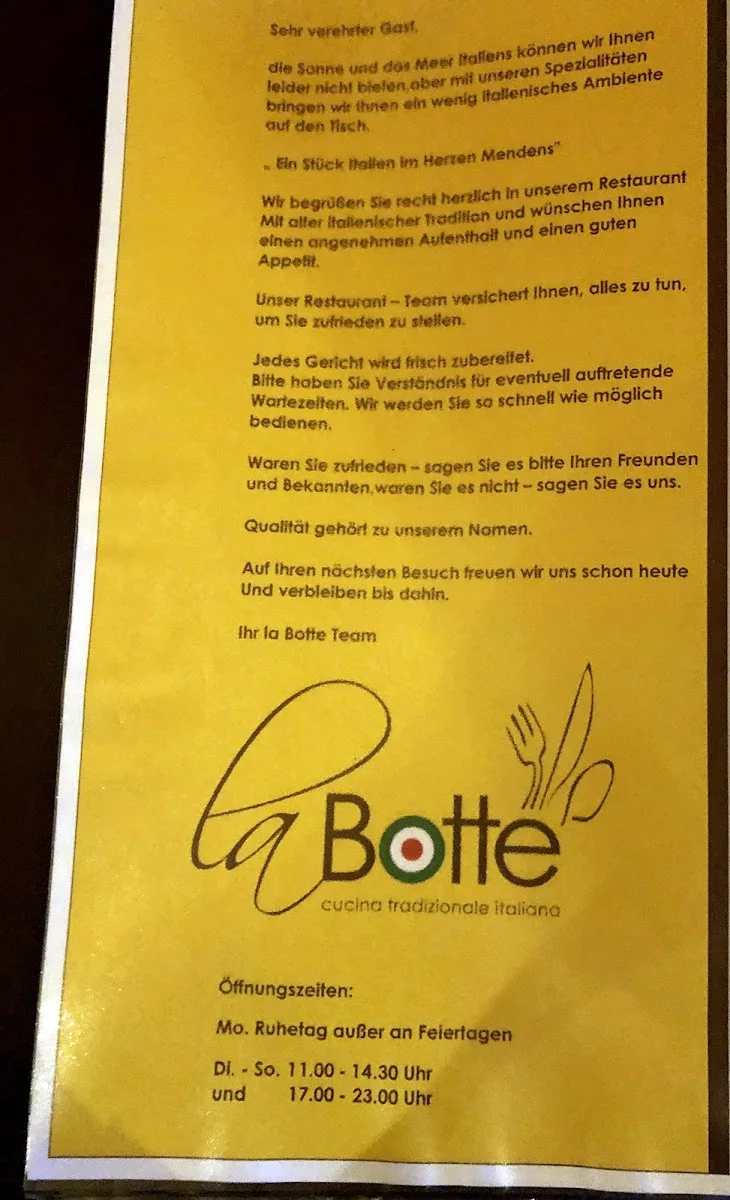 Ristorante La Botte – Speisekarte in Menden, Nordrhein-Westfalen