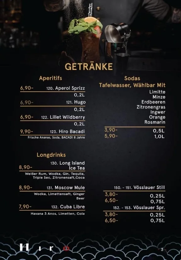 HIRO 11 – Speisekarte in Nürnberg, Bayern